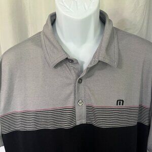 Travis Mathew Men's gray, blue & pink detailed short sleeve golf polo shirt XL
